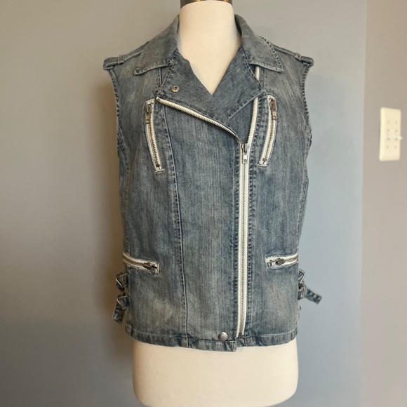 Rebecca Taylor Biker Moto Denim Vest Sleeveless Jacket Zipper Light Wash Gilet S - Picture 5 of 16